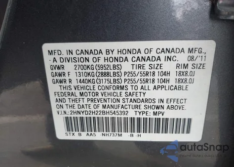 2011 Acura Mdx z USA, uszkodzony, nr VIN 2HNYD2H22BH545392